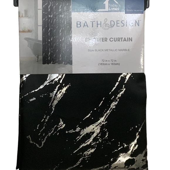 Today’s Living Black Marble Metallic Silver Fabric Shower Curtain  72 in X 72 in - Picture 5 of 16